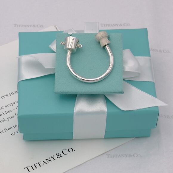New Tiffany & Co Silver Cork & Ice Bucket Keyring Key Chain Ring W/Pouch & Box - Picture 9 of 11